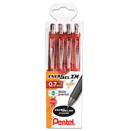 Penna roller EnerGel XM BL77 inchiostro rosso, punta fine 0.7. Confezione 4 pezzi