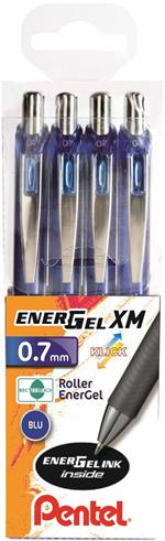Penna roller EnerGel XM BL77 inchiostro blu, punta fine 0.7. Confezione 4 pezzi
