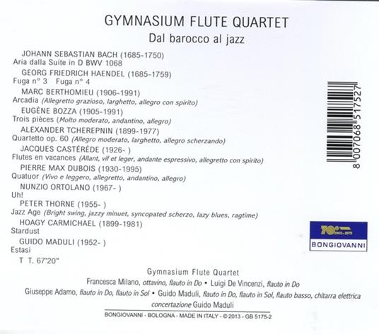 Dal Barocco Al Jazz - CD Audio di Johann Sebastian Bach,Georg Friedrich Händel,Gymnasium Flute Quartet - 2
