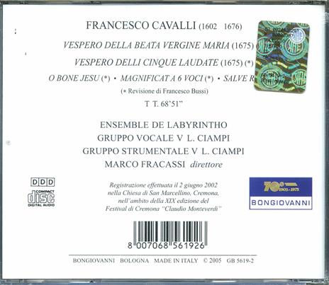 Vespero della Beata Vergine Maria - Vespero delli cinque Laudate - Magnificat - Salve Regina - O Bone Jesu - CD Audio di Francesco Cavalli - 2