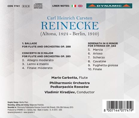 Ballata per Flauto e Orchestra - Concerto in Re per Flauto - Serenata per Archi in Sol Minore - CD Audio di Carl Heinrich Reinecke - 2