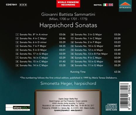 Sonate per clavicembalo - CD Audio di Giovanni Battista Sammartini,Simonetta Heger - 2