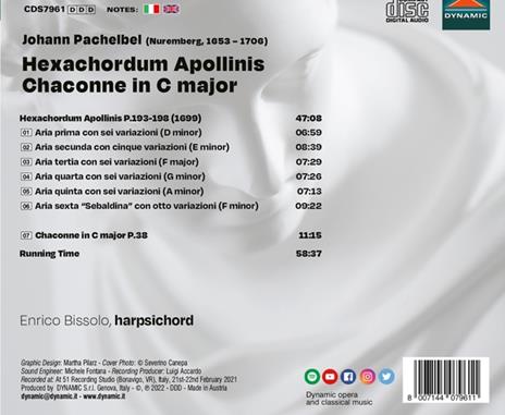 Hexachordum Apollinis - Chaconne in C - CD Audio di Johann Pachelbel,Enrico Bissolo - 2
