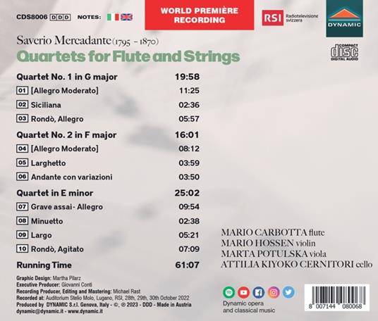 Quartets For Flute And Strings - CD Audio di Saverio Mercadante - 2
