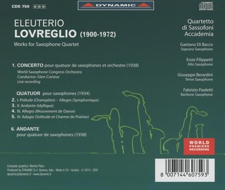 Concerto per quartetto di sassofoni - Quartetto - Andante - CD Audio di Eleuterio Lovreglio - 2