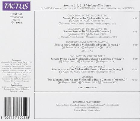 Sonate a 1, 2, 3 violoncelli - CD Audio di Ensemble Concerto - 2