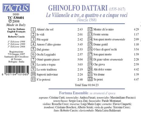 Le Villanelle - CD Audio di Ghinolfo Dattari,Fortuna Ensemble - 2