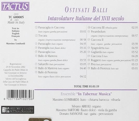 Ostinati balli - CD Audio di In Tabernae Musica - 2
