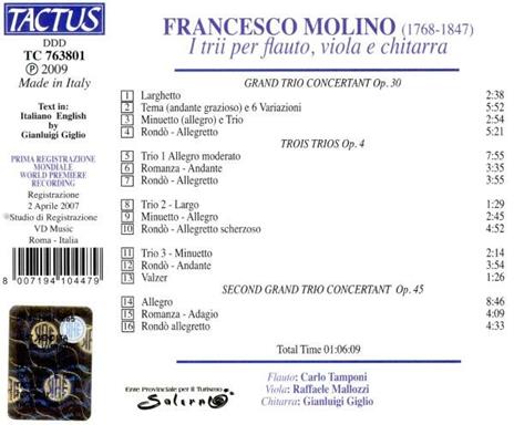 Trii per flauto, viola e chitarra - CD Audio di Francesco Molino - 2