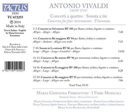 Concerti a quattro - Sonata a tre - CD Audio di Antonio Vivaldi,Fiori Musicali - 2
