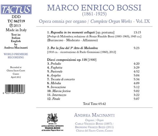 Musica per organo completa vol.9 - CD Audio di Marco Enrico Bossi,Andrea Macinanti - 2