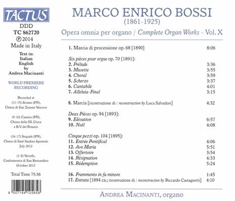 Musica per Organo vol.10 - CD Audio di Marco Enrico Bossi,Andrea Macinanti - 2