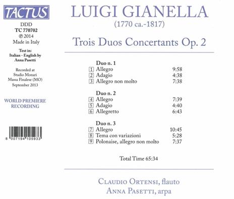Tre duetti concertanti op.2 - CD Audio di Luigi Gianella,Claudio Ortensi,Anna Pasetti - 2