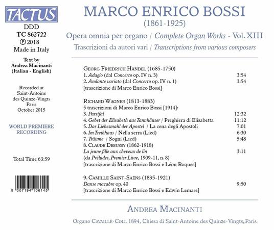 Musica completa per organo vol.13 - CD Audio di Marco Enrico Bossi,Andrea Macinanti - 2