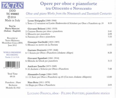 Musica per oboe e pianoforte tra Ottocento e Novecento - CD Audio di Luciano Franca,Filippo Pantieri - 2