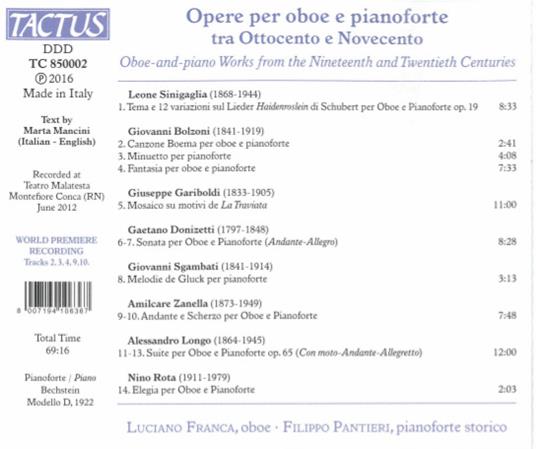 Musica per oboe e pianoforte tra Ottocento e Novecento - CD Audio di Luciano Franca,Filippo Pantieri - 2