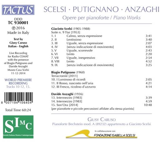 Musica per pianoforte - CD Audio di Giacinto Scelsi,Biagio Putignano,Davide Anzaghi,Giusy Caruso - 2