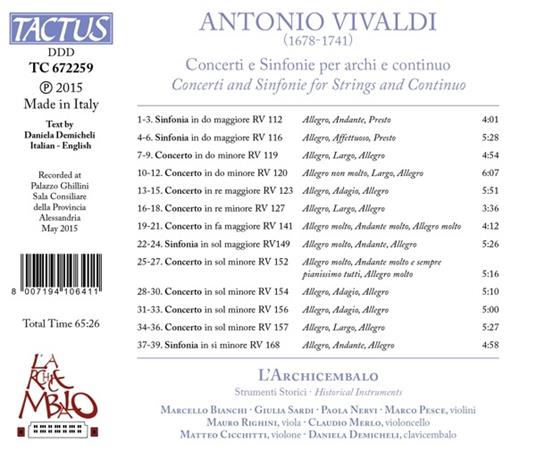 Concerti e Sinfonie per Archi e Continuo - CD Audio di Antonio Vivaldi - 2
