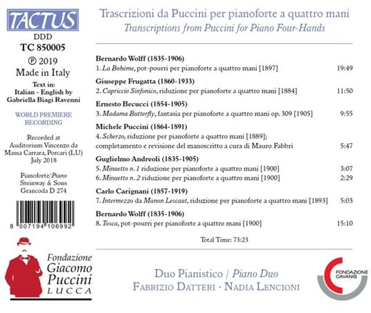 Trascrizioni da Puccini per pianoforte a quattro mani - CD Audio di Fabrizio Latterini,Nadia Lencioni - 2