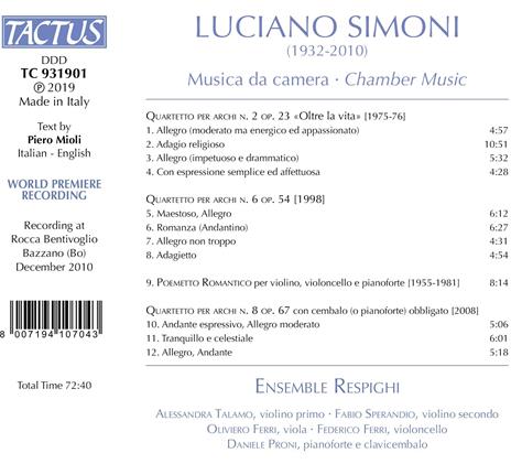 Musica da camera - CD Audio di Ensemble Respighi,Luciano Simoni - 2