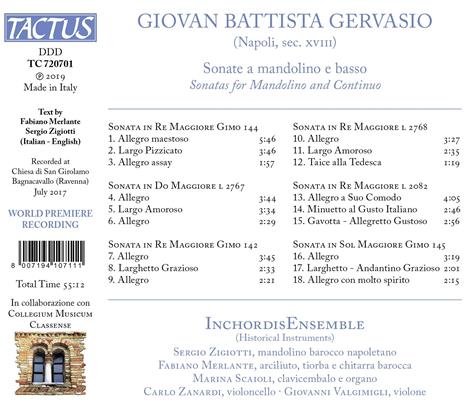 Sei sonate per mandolino - CD Audio di Inchordis Ensemble,Giovanni Battista Gervasio - 2