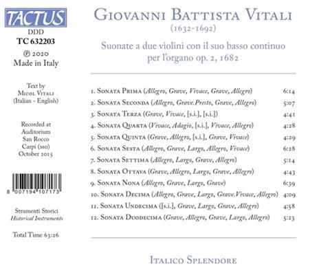 Suonate a due violini op.2 - CD Audio di Giovanni Battista Vitali,Italico Splendore - 2
