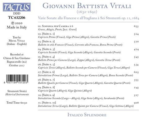 Sonate op.11 - CD Audio di Giovanni Battista Vitali,Italico Splendore - 2