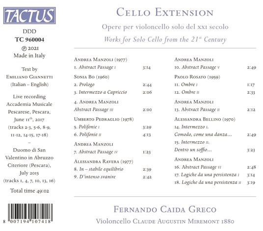 Cello Extension. Opere per violoncello - CD Audio di Fernando Caida Greco - 2