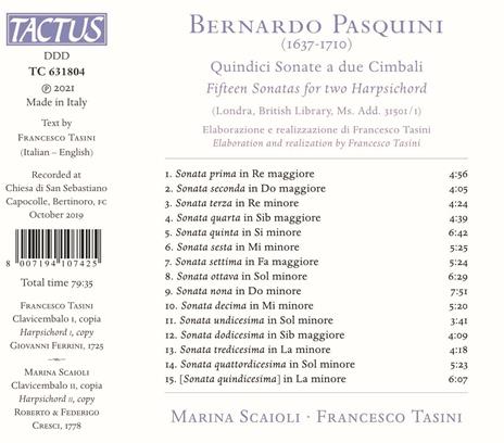 Quindici sonate a due - CD Audio di Bernardo Pasquini,Francesco Tasini,Marina Scaioli - 2