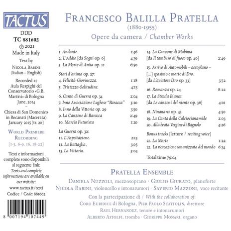 Musica da camera - CD Audio di Francesco Balilla Pratella,Pratella Ensemble - 2