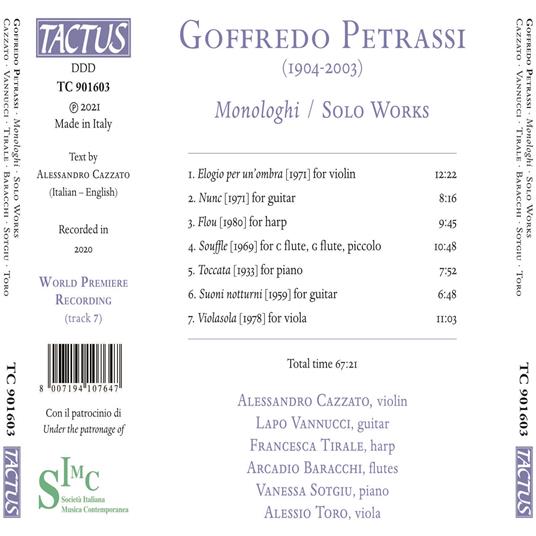 Monologhi - CD Audio di Goffredo Petrassi,Alessandro Cazzato - 2