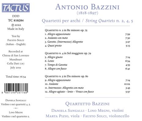 String Quartets Nos. 2, 4, & 5 - CD Audio di Antonio Bazzini,Quartetto Bazzini - 2