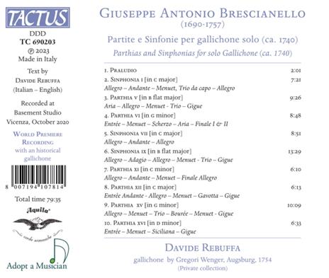 Partite e Sinfonie per Gallichone Solo - CD Audio di Giuseppe Antonio Brescianello,Davide Rebuffa - 2