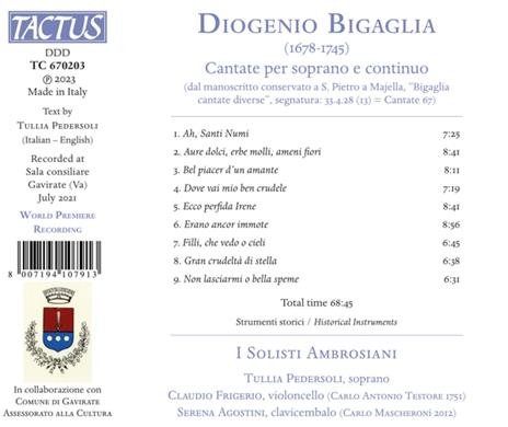 Cantate per Soprano e Continuo - CD Audio di Solisti Ambrosiani,Diogenio Bigaglia - 2