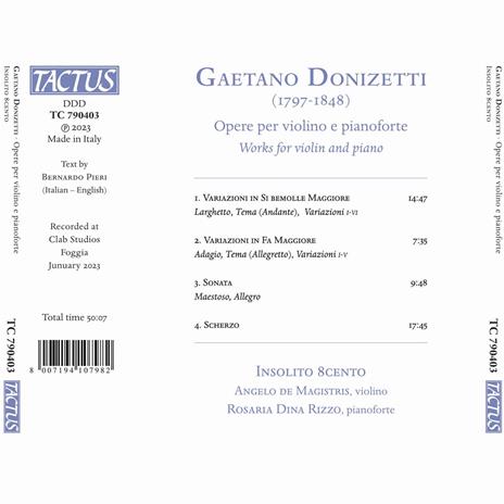 Works For Violin And Piano - CD Audio di Gaetano Donizetti - 2