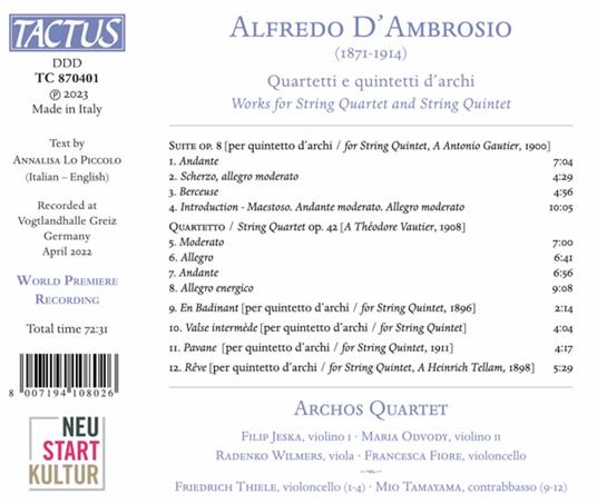 Quartetti E Quintetti - CD Audio di Alfredo D'Ambrosio,Archos Quartet - 2