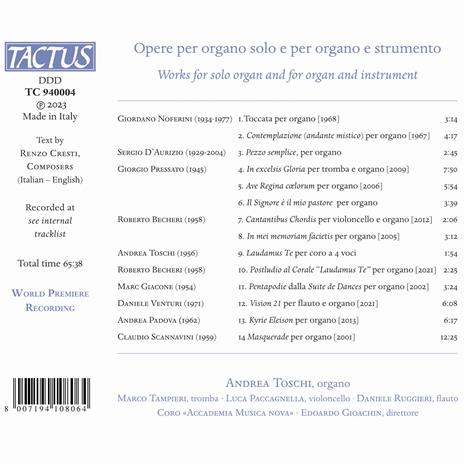 Opere per Organo Solo e per Organo e Strumento - CD Audio di Andrea Toschi - 2