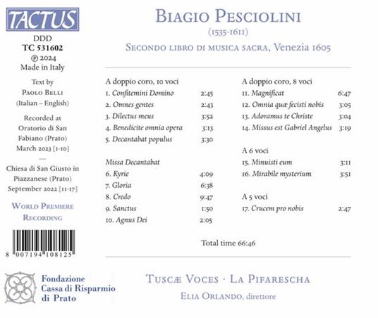 Secondo Libro di Musica Sacra - CD Audio di Biagio Pesciolini,Tuscae Voces - 2