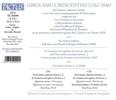 Cantate a Voce Sola - CD Audio di Girolamo Crescentini - 2