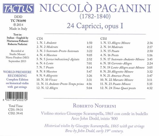 24 Capricci - CD Audio di Niccolò Paganini,Roberto Noferini - 2