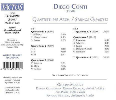 Quartetti per archi - CD Audio di Officina Musicale,Diego Conti - 2