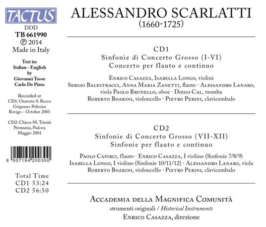 Sinfonie di concerto grosso - CD Audio di Alessandro Scarlatti,La Magnifica Comunità,Enrico Casazza - 2