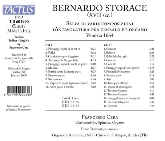 Selva di varie composizioni d'intavolatura per cimbalo e organo - CD Audio di Bernardo Storace,Francesco Cera - 2