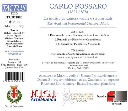 L'opera da camera vocale e strumentale - CD Audio di Carlo Rossaro - 2