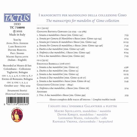 I Manoscritti per Mandolino della Collezione Gimo - CD Audio di Emanuele Barbella,Giovanni Battista Gervasio - 2