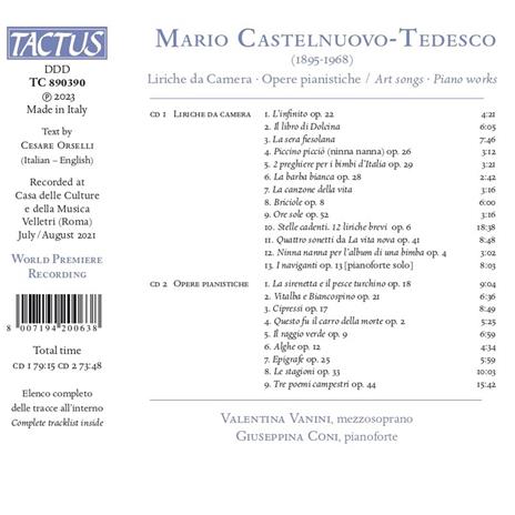 Liriche da Camera - CD Audio di Mario Castelnuovo-Tedesco,Valentina Vanini - 2