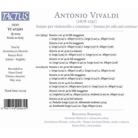 Sonatas For Cello & Continuo - CD Audio di Antonio Vivaldi - 2
