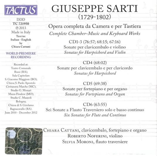 Musica da camera completa per tastiera - CD Audio di Giuseppe Sarti,Chiara Cattani - 2