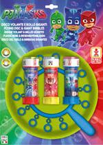 Bolle di Sapone Pj Masks. Disco Volante Bolle Giganti. Piatto + Soffiatore Multiplo + 3 Flaconi 60 Ml