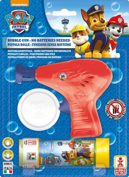 Bolle di Sapone Pistola Bolle Meccanica Piccola. Paw Patrol. Blister 1 Pz 60 Ml